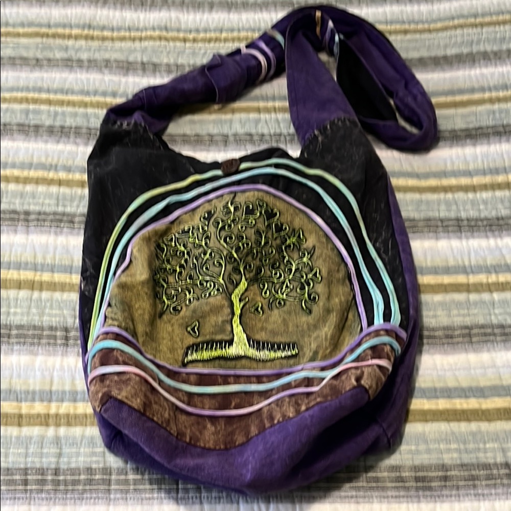 Purple and Brown Embroidered Women's Bag
